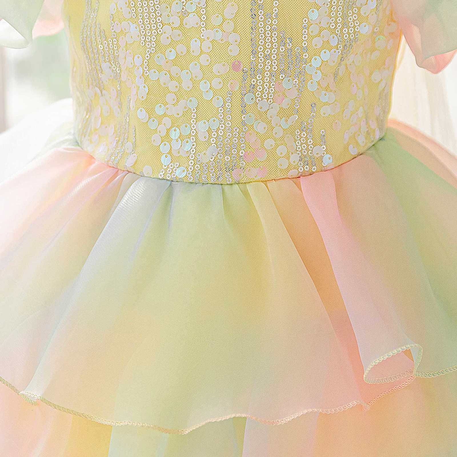 2pcs Rainbow Lace Princess Party Girls Dress Elegant Multi Layered Wedding Birthday Evening Dresses Girl Graduation Prom Costume Z250904