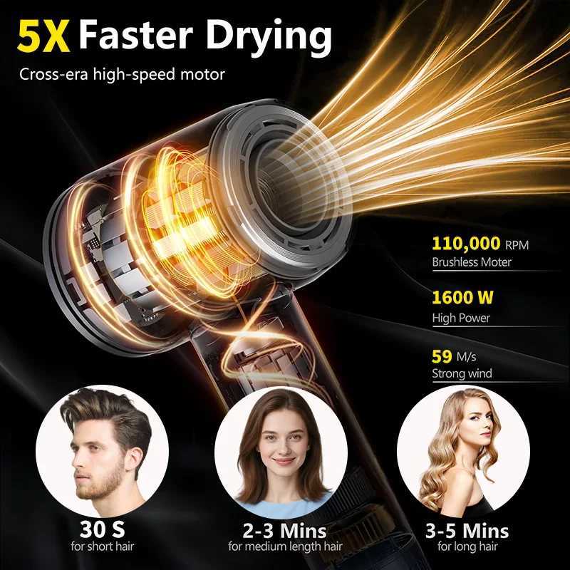 6 IN 1 Hair Dryer Set 220V Fast Drying High Speed Negative Ion Blow Dryer Constant Temperature Hair Care Without Hair DamageW250904