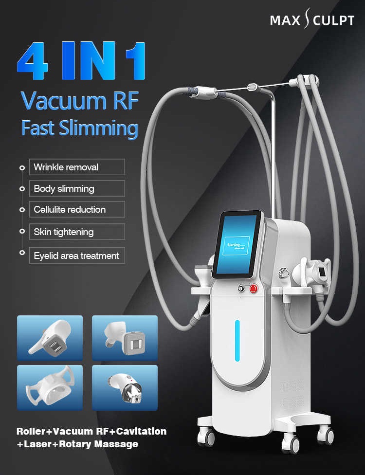 4 in 1 Vacuum Roller RF Cavitation V Sculpt Body Contouring Slimming Machine for Cellulite Reduction Skin Rejuvenation Firming Massager Machine
