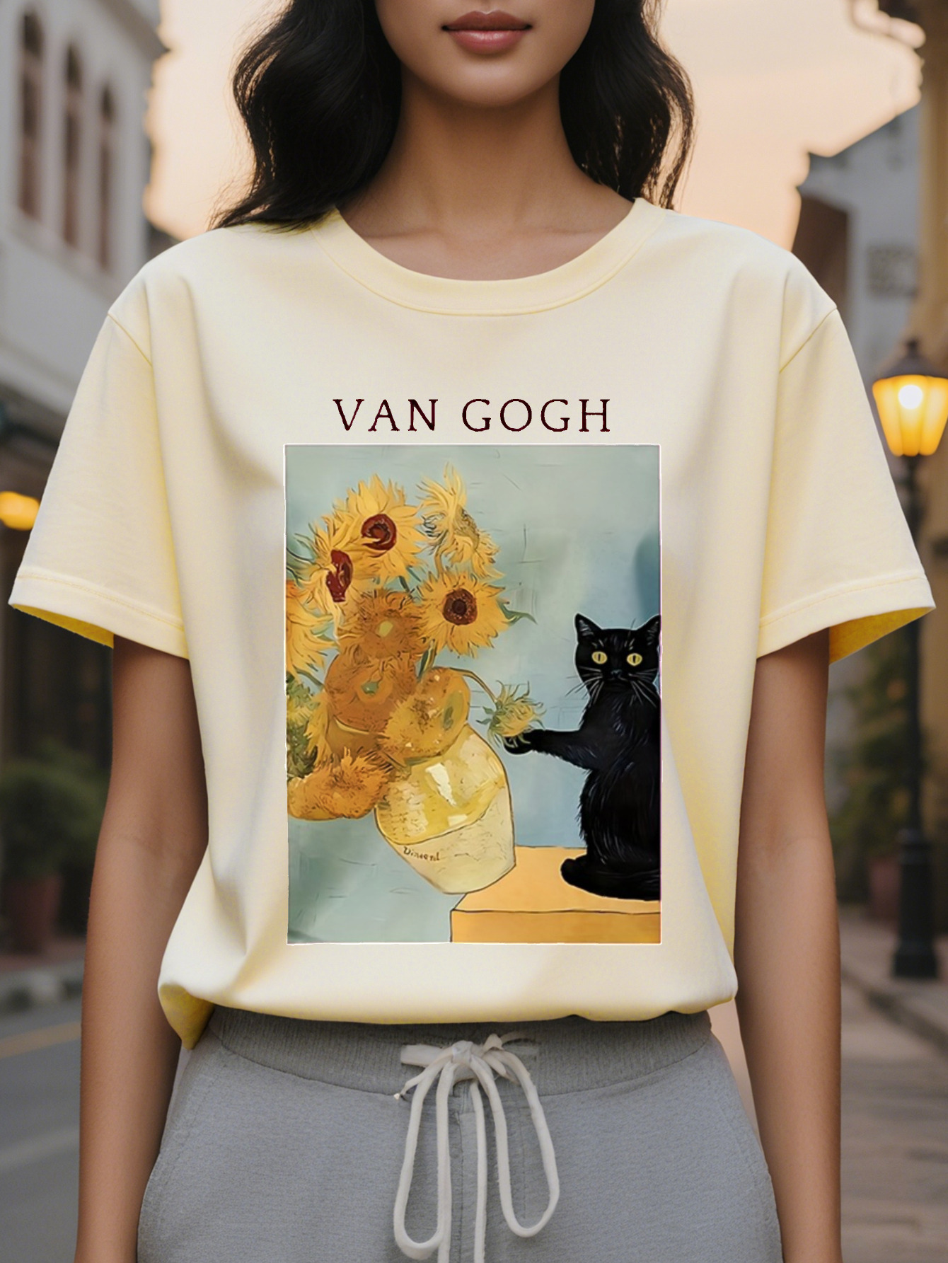 Women's Inspired Pink T-Shirt Translucent Round Neck Short Sleeve Top Printed with Sunset Starry Night Letters Casual