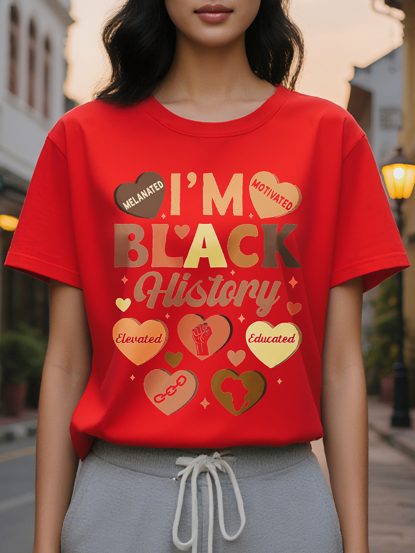 Women s Historic T Shirt Short Sleeve Crewneck Casual Top with I m Black History Design Celebrates African American