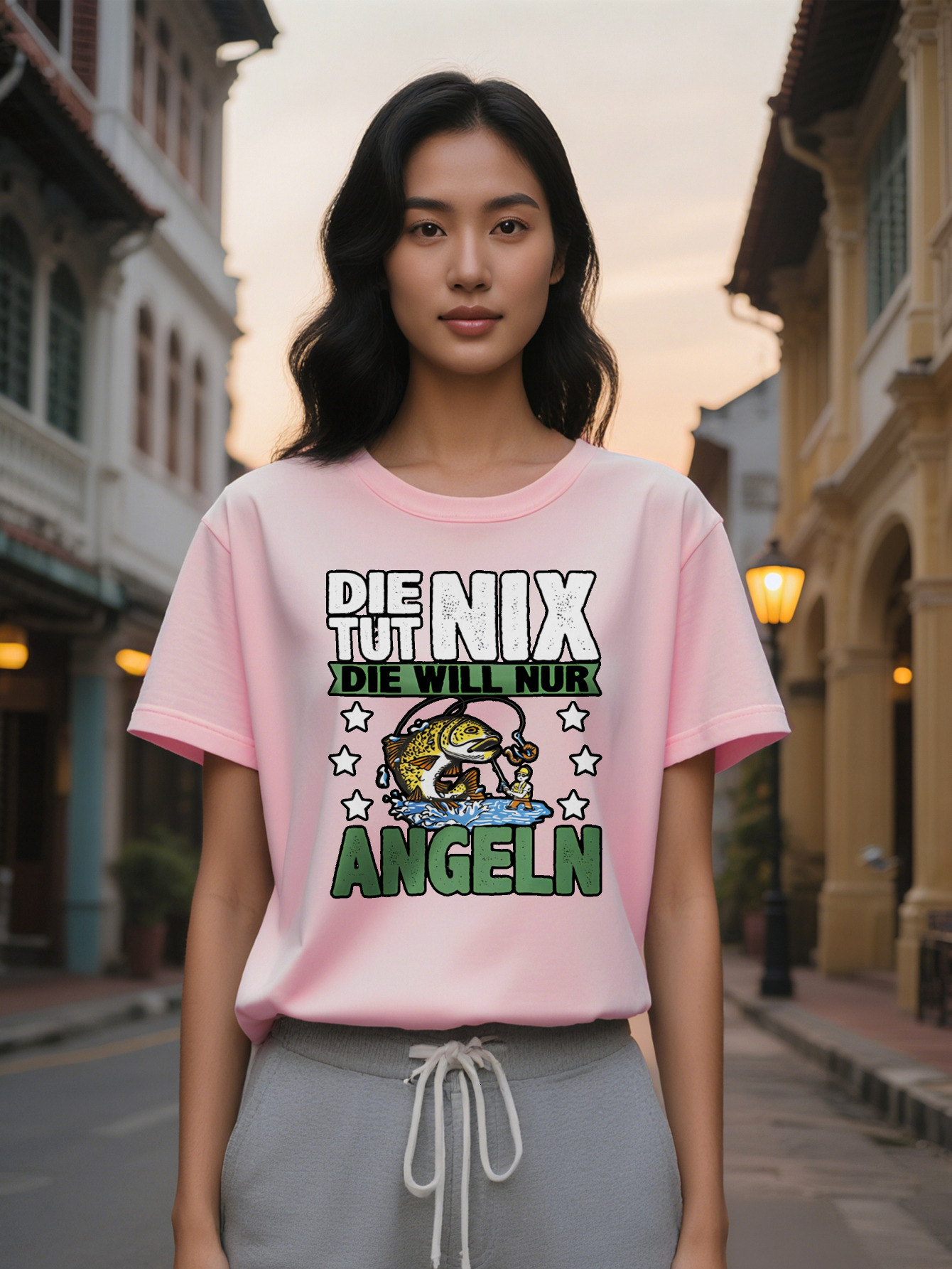 Large XL Women's Casual Versatile Round Neck T-Shirt Fisherman Print with Angelfish Graphic Regular Fit Summer Wear Perfect Gift Plus Size