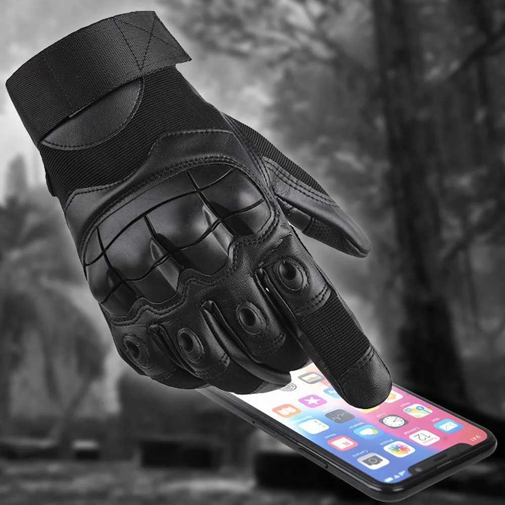 Touch Screen Tactical Full Finger Gloves Hard Rubber Paintball Airsoft Bicyc Combat PU ather Antiskid Cycling Work GlovesXJ250904