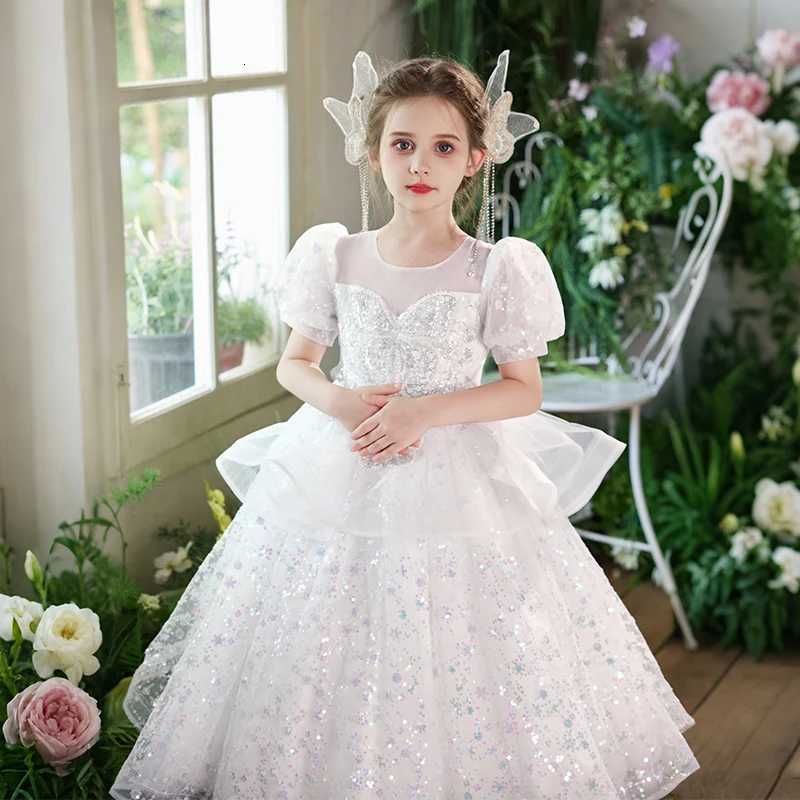 Children Girls Sweet Princess Dress High-End Host Party Piano Performance Light Luxury Performance Fluffy Mesh Girl Long Dress Z250904
