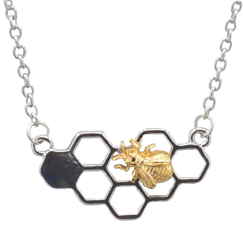 Heart-shaped Honeycomb Pendant Real Gold Little Bee Necklace Jewelry K918