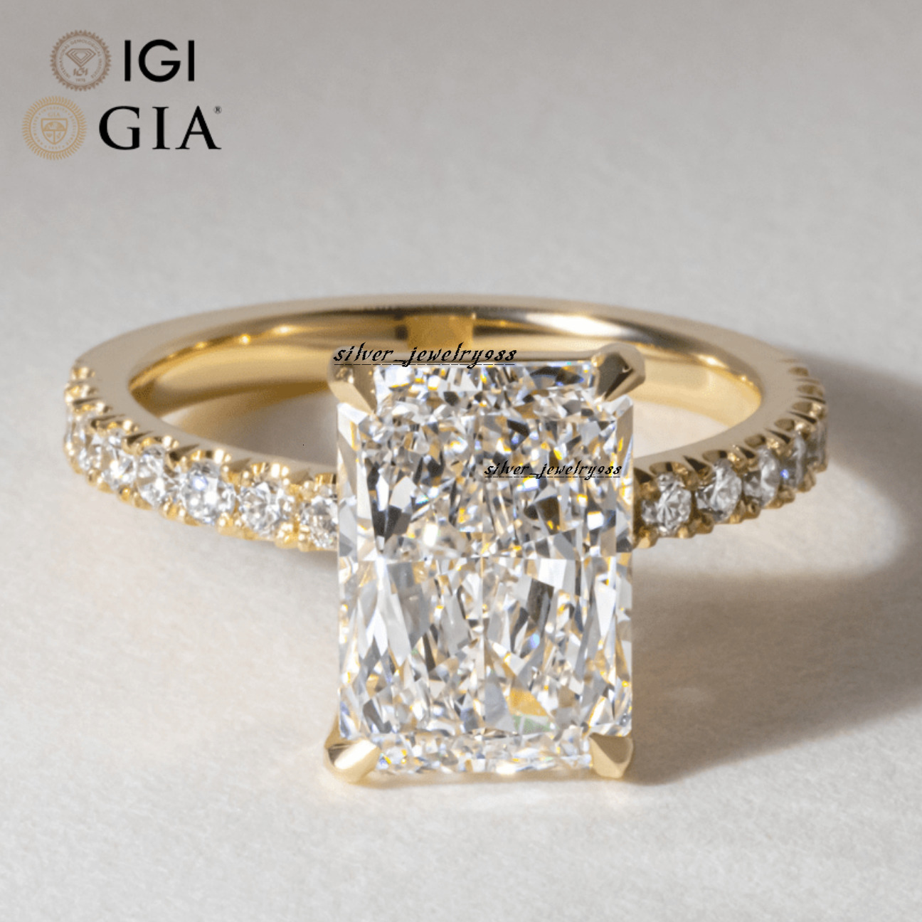 Custom Gia Igi Certified Vvs Cvd Lab Grown Created Diamond 10k 14k 18k Gold Radiant Cut Pave Yellow Gold Engagement Ring