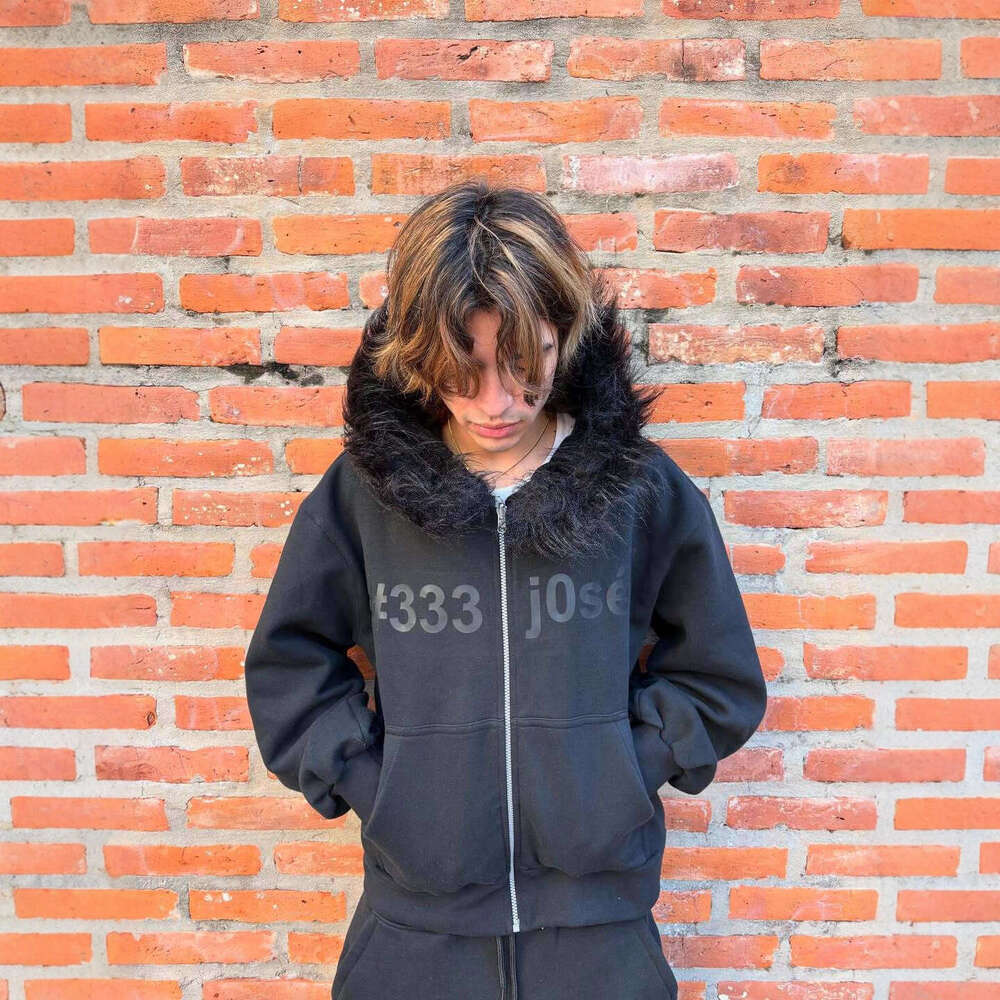 Winter Y2K Camouflage Fur Collar Hoodie Letter Print Fashion Street Style Warm Unisex Set