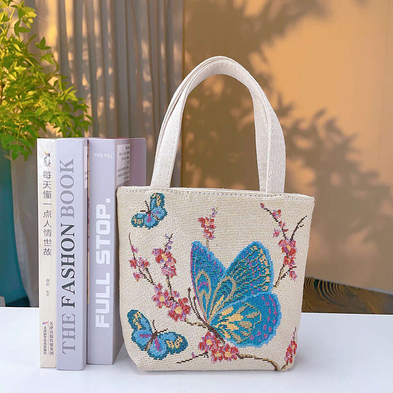 Canvas Jacquard Embroidered Cute Cartoon Phone Bag Mini Artistic Fresh Handbag Simple