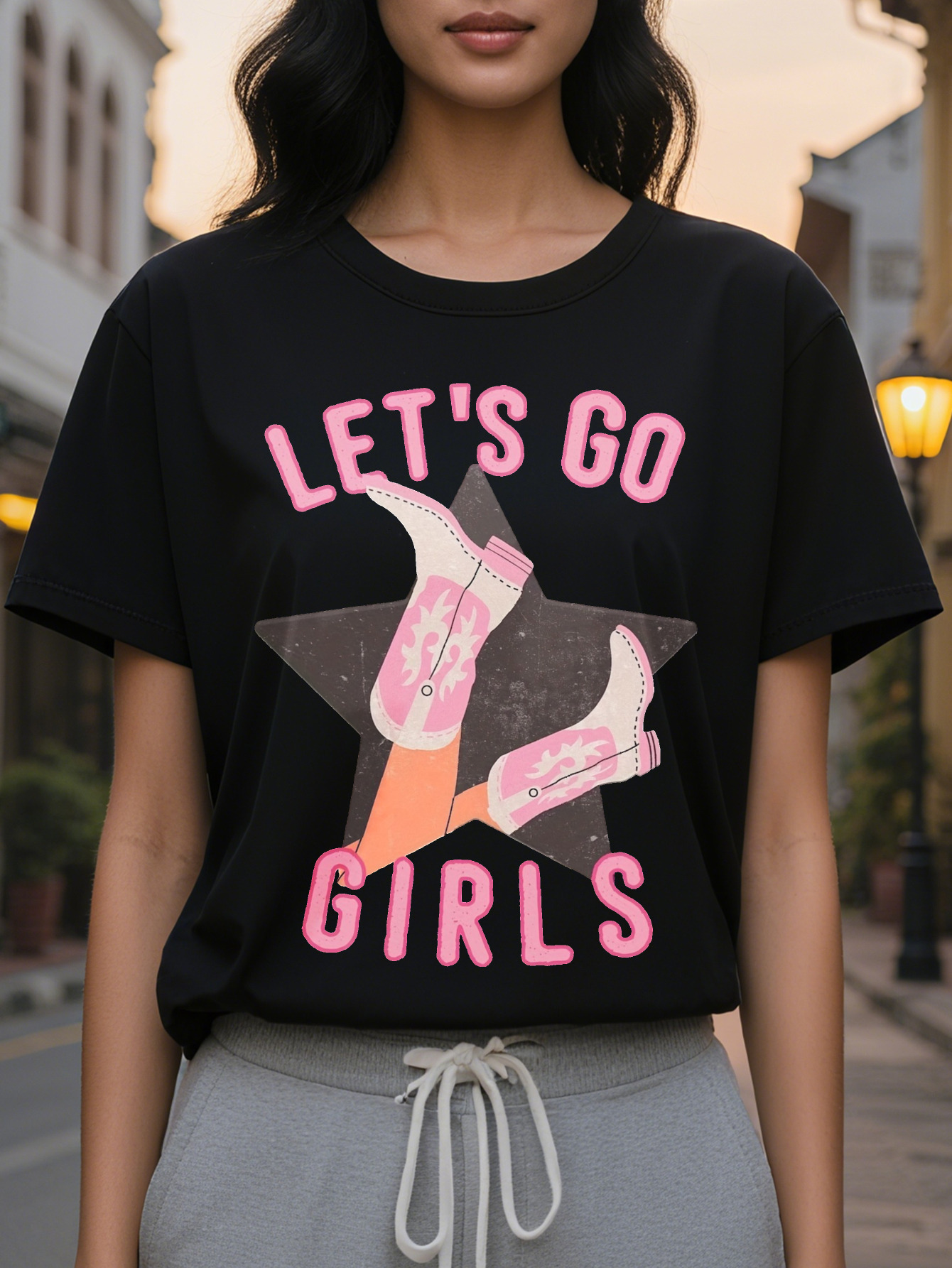 Vibrant Star Letter Print Crew Neck T-Shirt Soft Micro Elastic Cotton Fabric Short Sleeve Top Spring Summer Hand