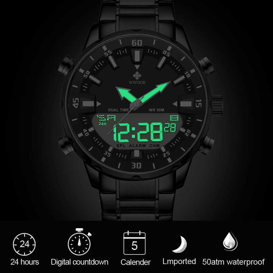WWOOR Luxury Mens Watches Digital Sport Waterproof Steel Military Quartz Watch For Men Fashion Luminous M Clock Reloj Hbre X250904