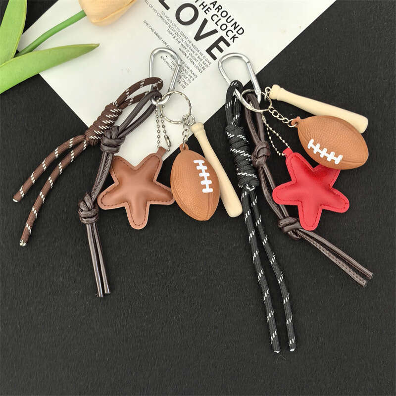 2025 Mini Simulation Basketball Football Sports Keychain Pendant Bag Charm Accessories Fan Gift Black Coffee Red Star