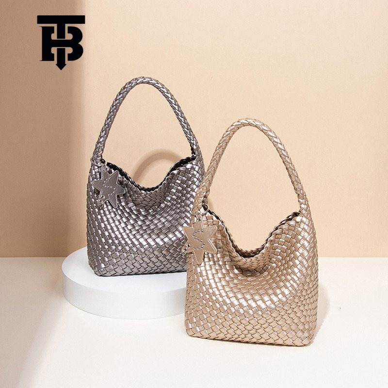 TB BHULAMTE Gun Gun Same Style Designer s bag Champagne Gold Woven Bag Tote Bag Star Pendant Large Capacity High-end Fashion Shoulder Bag Mother and C