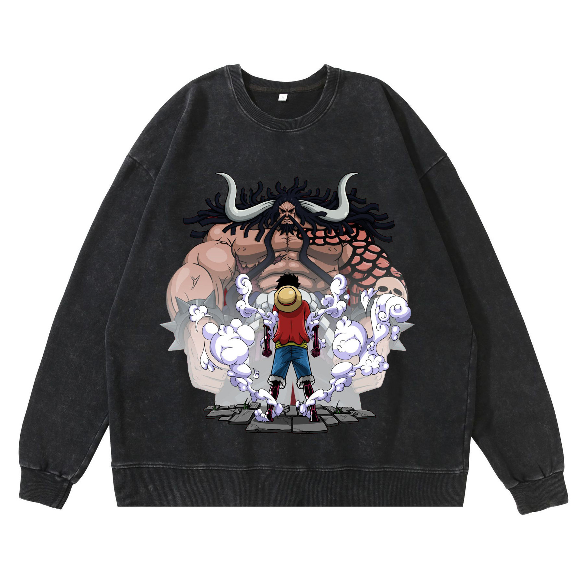 360gsm Heavyweight Washed Vintage Luffy Gear Fifth Nika Graphic Crewneck Sweatshirt Retro Streetwear Cotton Hoodie - TT8106
