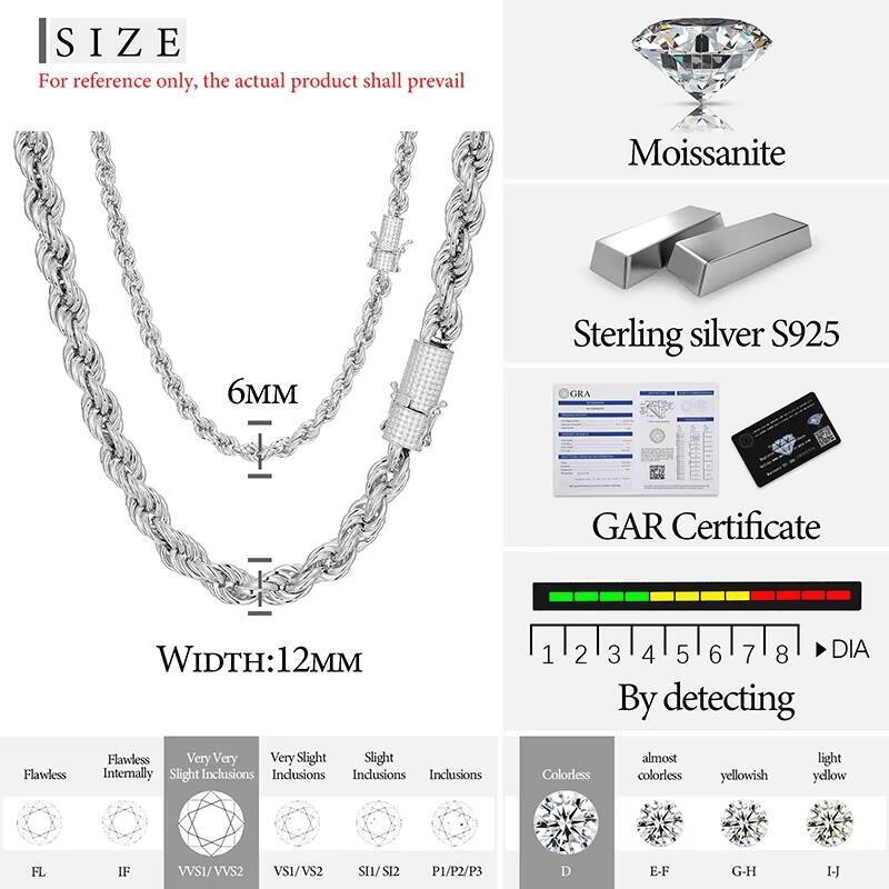 Rope Chain Necklace Fashion Jewelry Necklaces 3mm 4mm 5mm 12mm Personality 925 Silver Rope Chain for Men Women