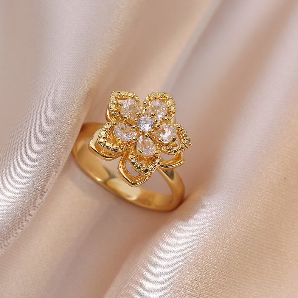 Gold Tone Bauhinia Necklace Stainless Steel Romantic Rotatable Flower Zirconia Pendant Necklace For Women Girls Charm Luxury Jewelry Designer necklace