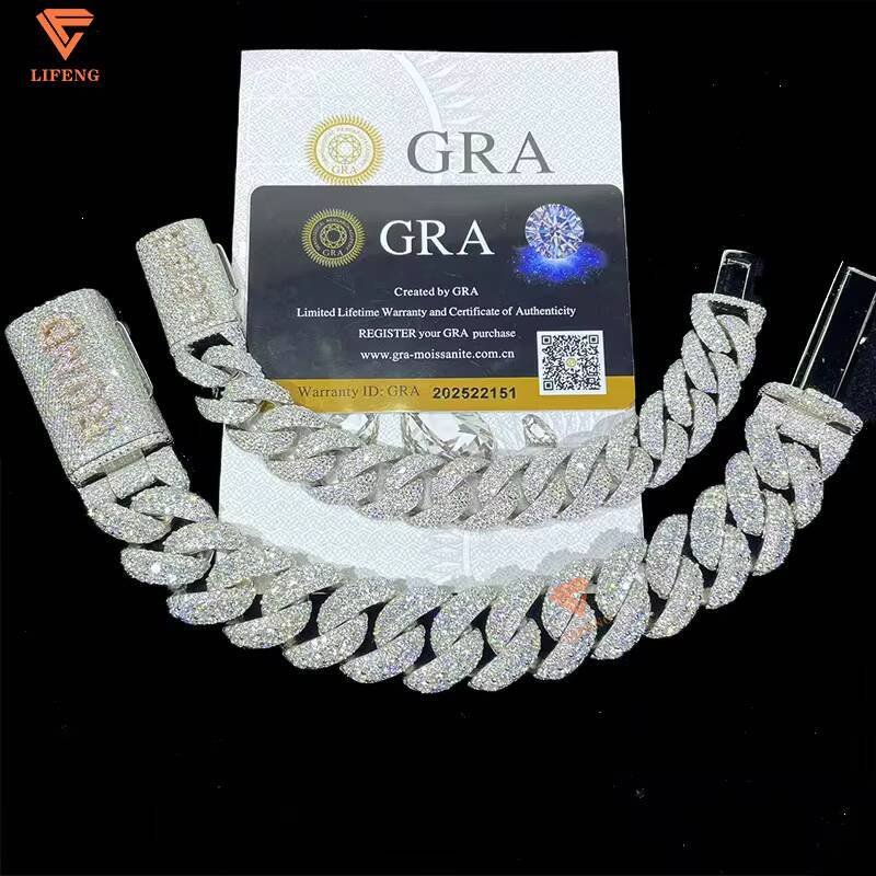 20mm Moissanite Cuban Chain Bracelet Iced Out Chain Hip Hop Jewelry Moissanite S925 Silver Cuban Link Chain Bracelets With GRA