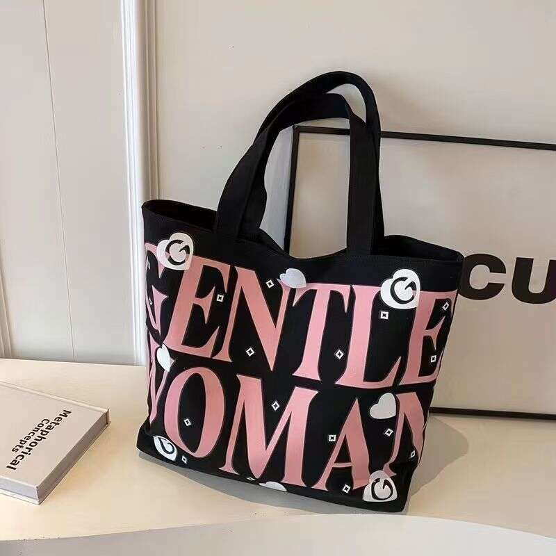 Student Canvas Large Capacity Tote Class Commuter Versatile Printed Mommy Handbag Shoulder Shopping Bag