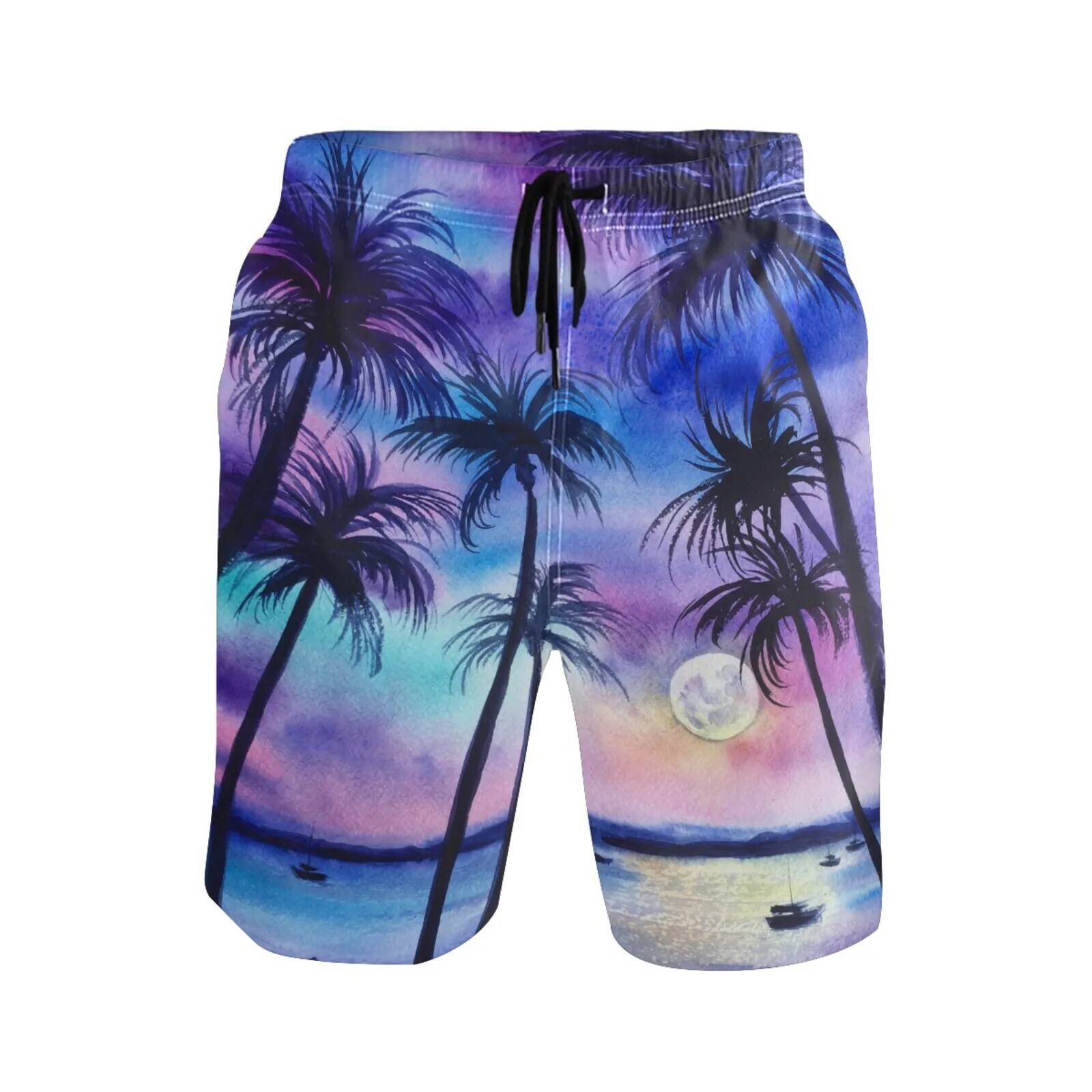 Summer Men's Fashion Swimming Trunks Hawaiian Palm Tree Printed Beach Quick-Drying Sea Fishing Holiday Shorts Men