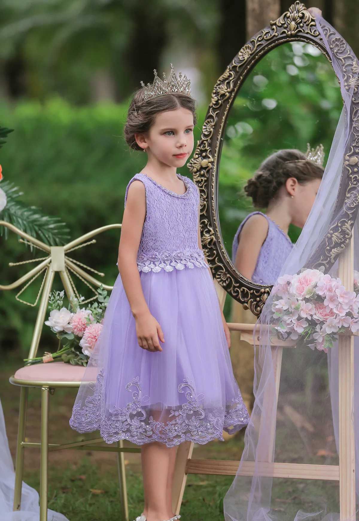 clearance childrens purple dress childrens beaded princess wedding dress fluffy skirt summer girl vest mesh skirt ages Z250904