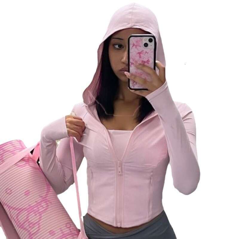 Cross-Border European and American Style Solid Color Sports Fitness Running Top Yoga Slim Fit Autumn Winter Outerwear Hooded Zipper T-Shirt for Women