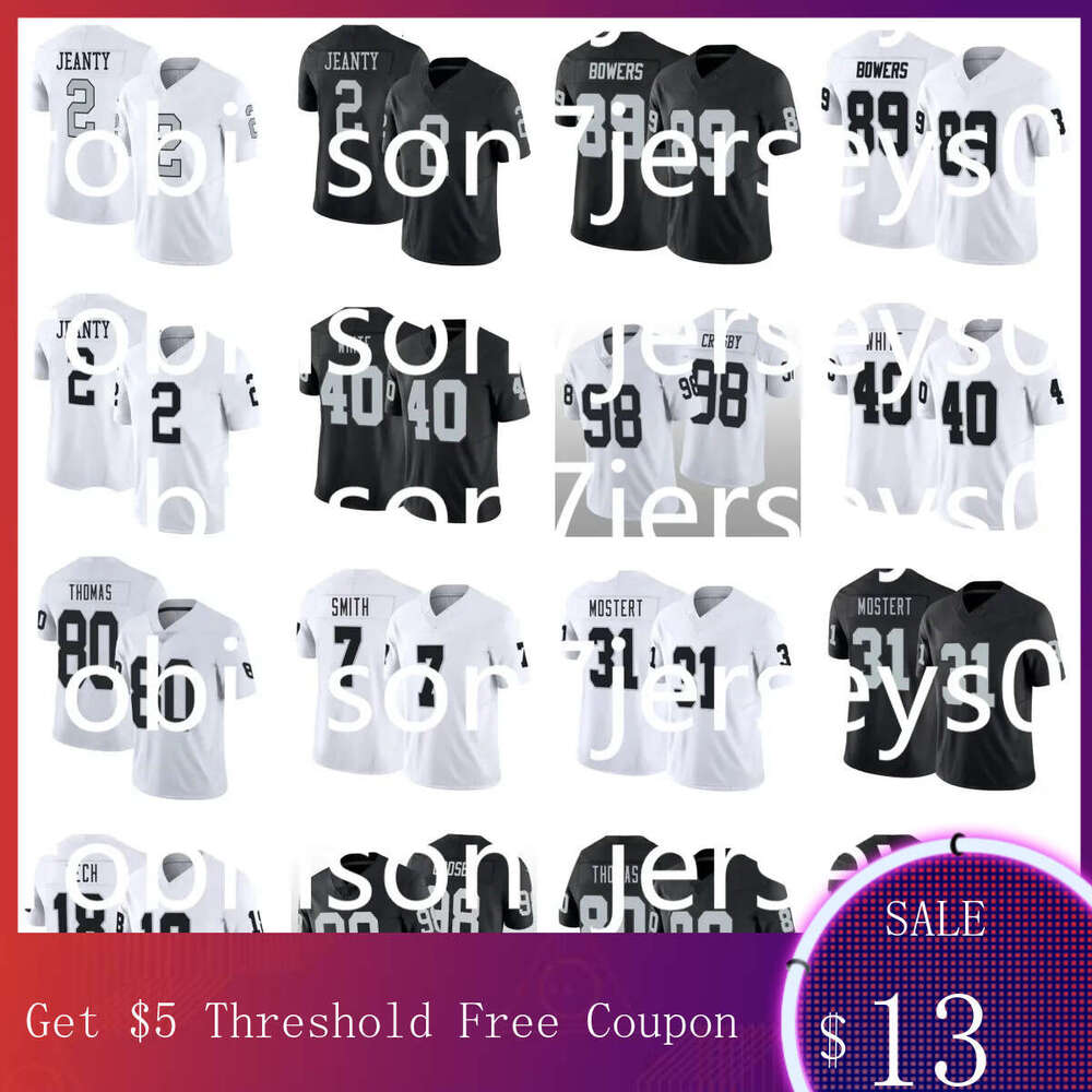 Ashton Jeanty Bo Jackson Ken Stabler Minshew II Maxx Crosby Brock Bowers Jakobi Meyers Tre Tucker Mayer Divine Deablo Geno Smith Football Raider Jersey