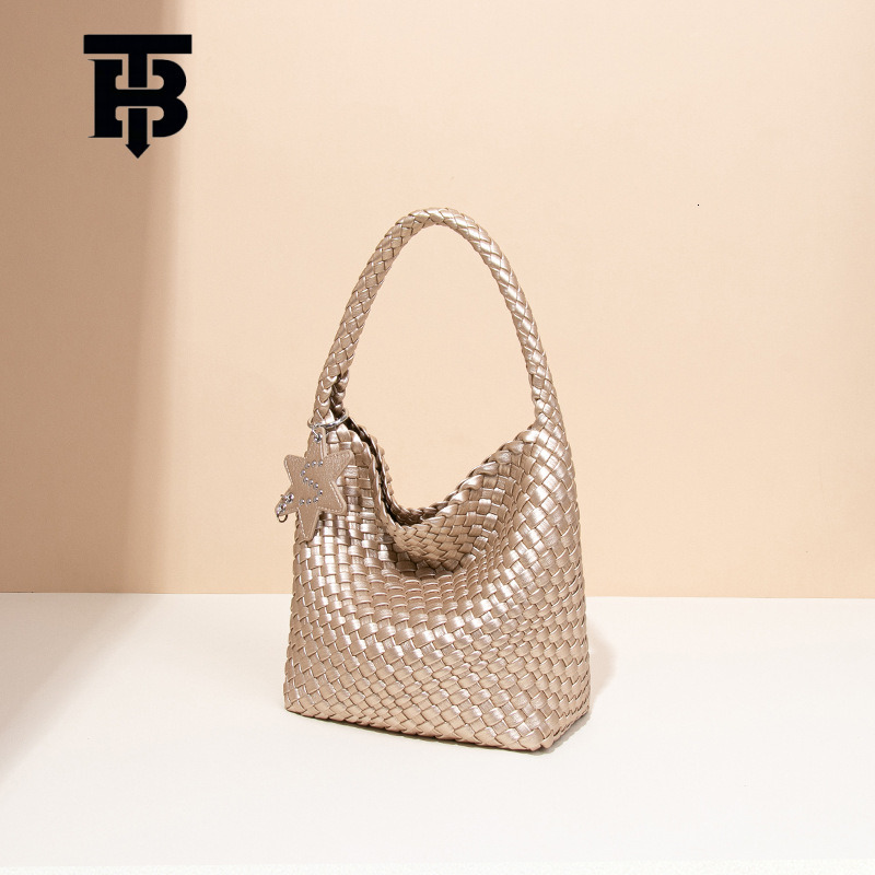 TB BHULAMTE Gun Gun Same Style Designer s bag Champagne Gold Woven Bag Tote Bag Star Pendant Large Capacity High-end Fashion Shoulder Bag Mother and C