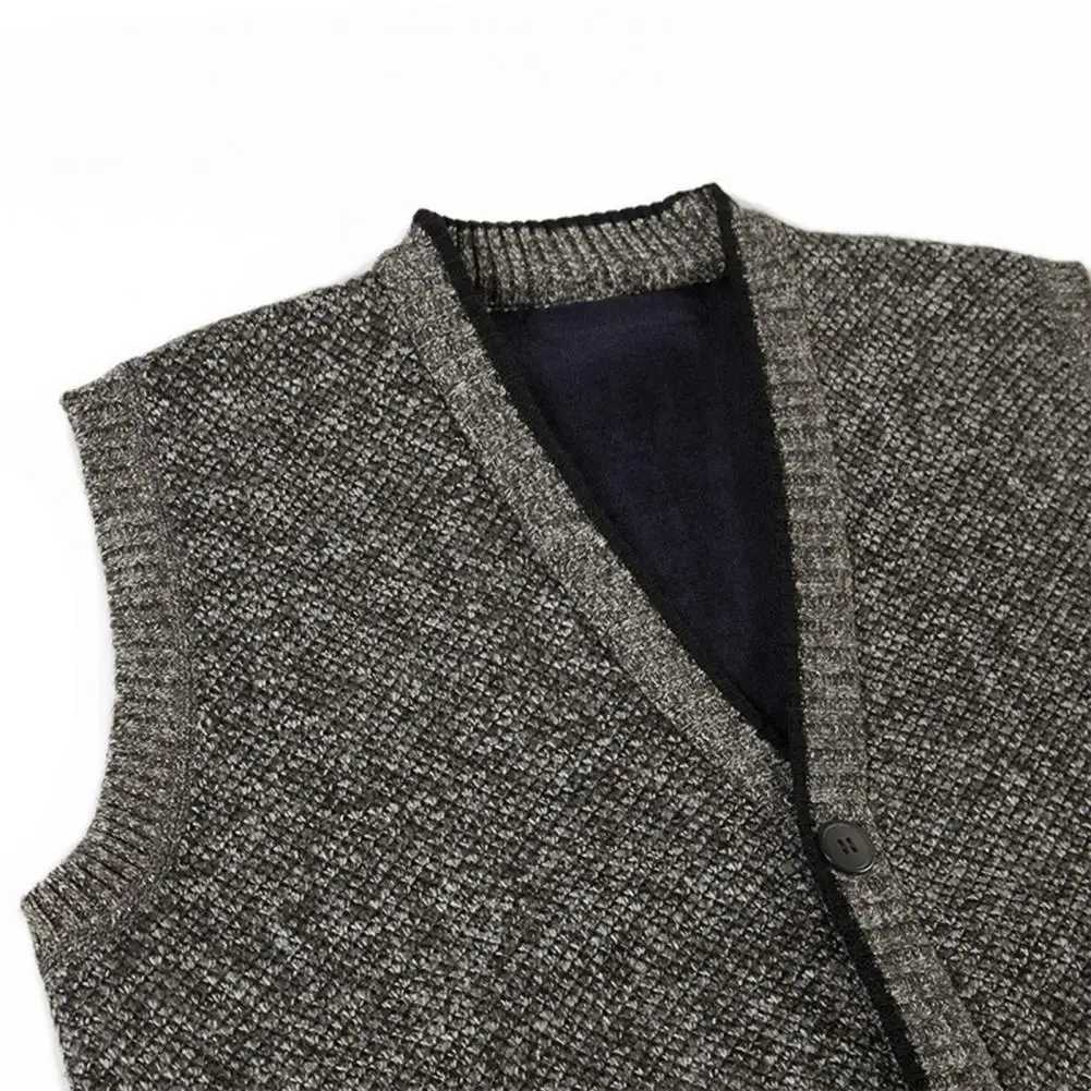 Men Sweater Vest V Neck Singlebreasted Sleeveless Buttons With Pockets Elastic Thick Solid Color Knitted Top Sweater Male CoatXJ250904