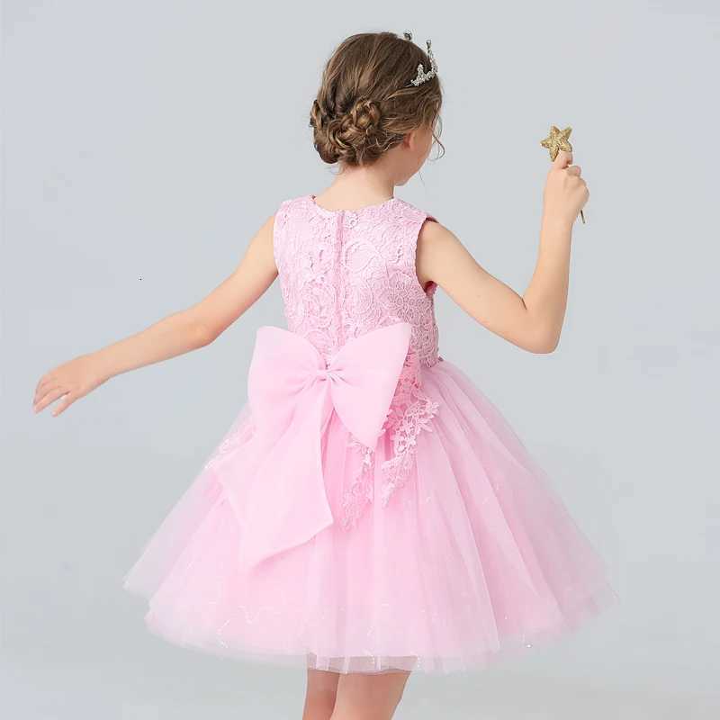 BX8991 White Lace Flower Girl Dress Bows Childrens First Communion Dress Girls Sleeveless Princess Dresses Z250904