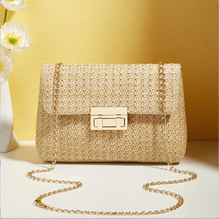 TB BHULAMTE Designer's Sweet Style Fashionable Straw Double-lock Single-shoulder Bag 2025 Summer New Trend Versatile Commuter Chain Crossbody Bag