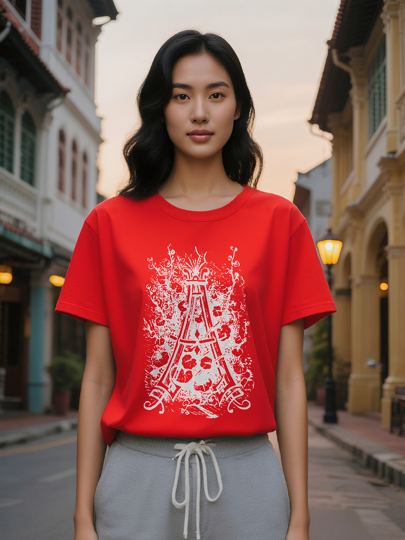 Large XL Casual Versatile Round Neck T-Shirt Print Pattern Top for Women Plus Size