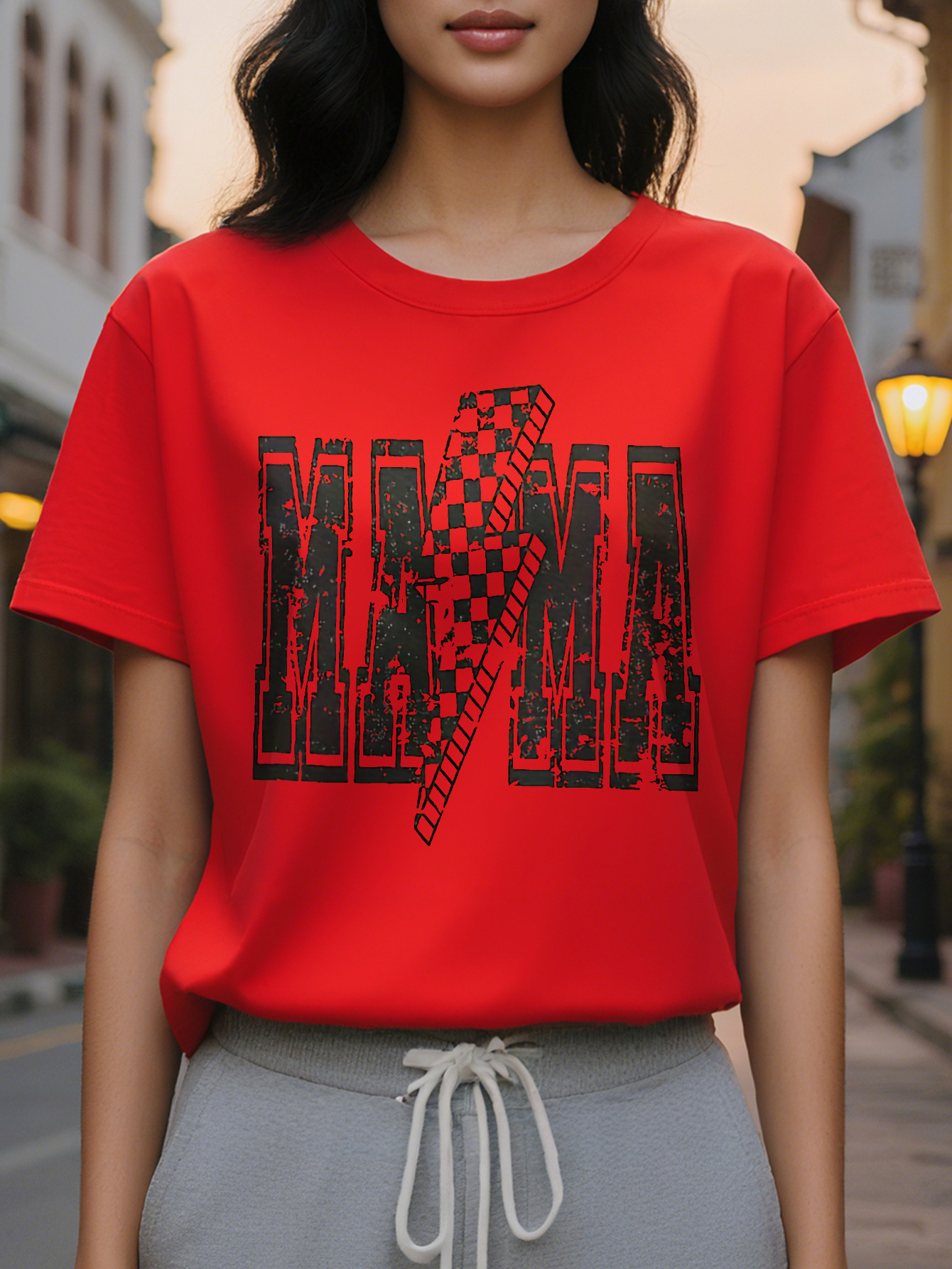 Large XL Tee Women's Casual MMA Graphic Print T-Shirt Bold Letter Design Relaxed Fit Round Neck Washable All Season Plus Size