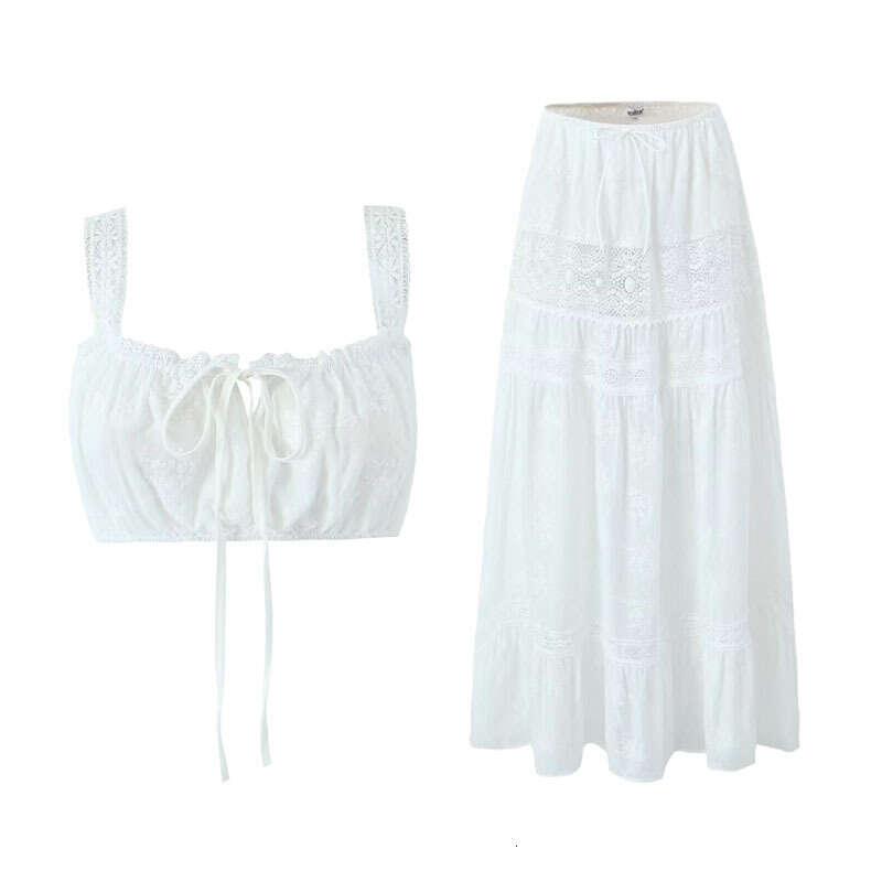 2025 Summer French Lace Camisole Top and Skirt Fashion Set for Women with a Sense of Sophistication