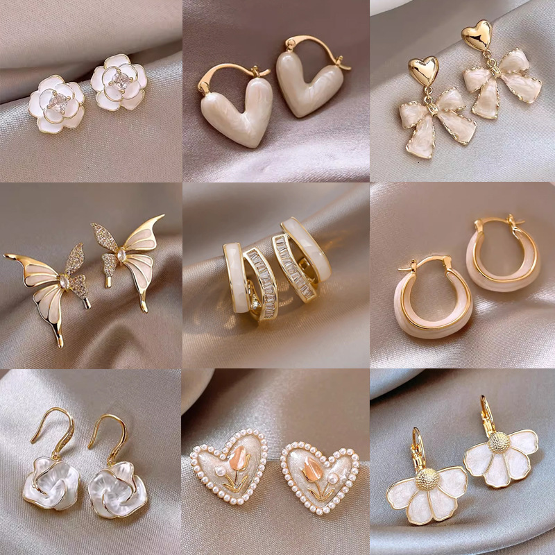 Silver Needle Oil Drop Heart Shaped Earrings By Korean INS Designer Luxury Free Shipping Light Luxury Elegant New Earrings Retro High End Women's