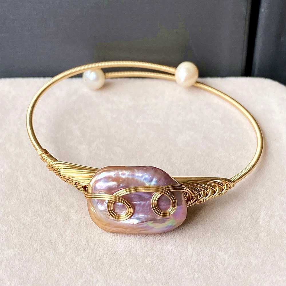 1pc Irregular Baroque Pearl Bracelet for Women Rectangular ishPurple Adjustable Pearl Bracelet Jewelry Gifts Y250904