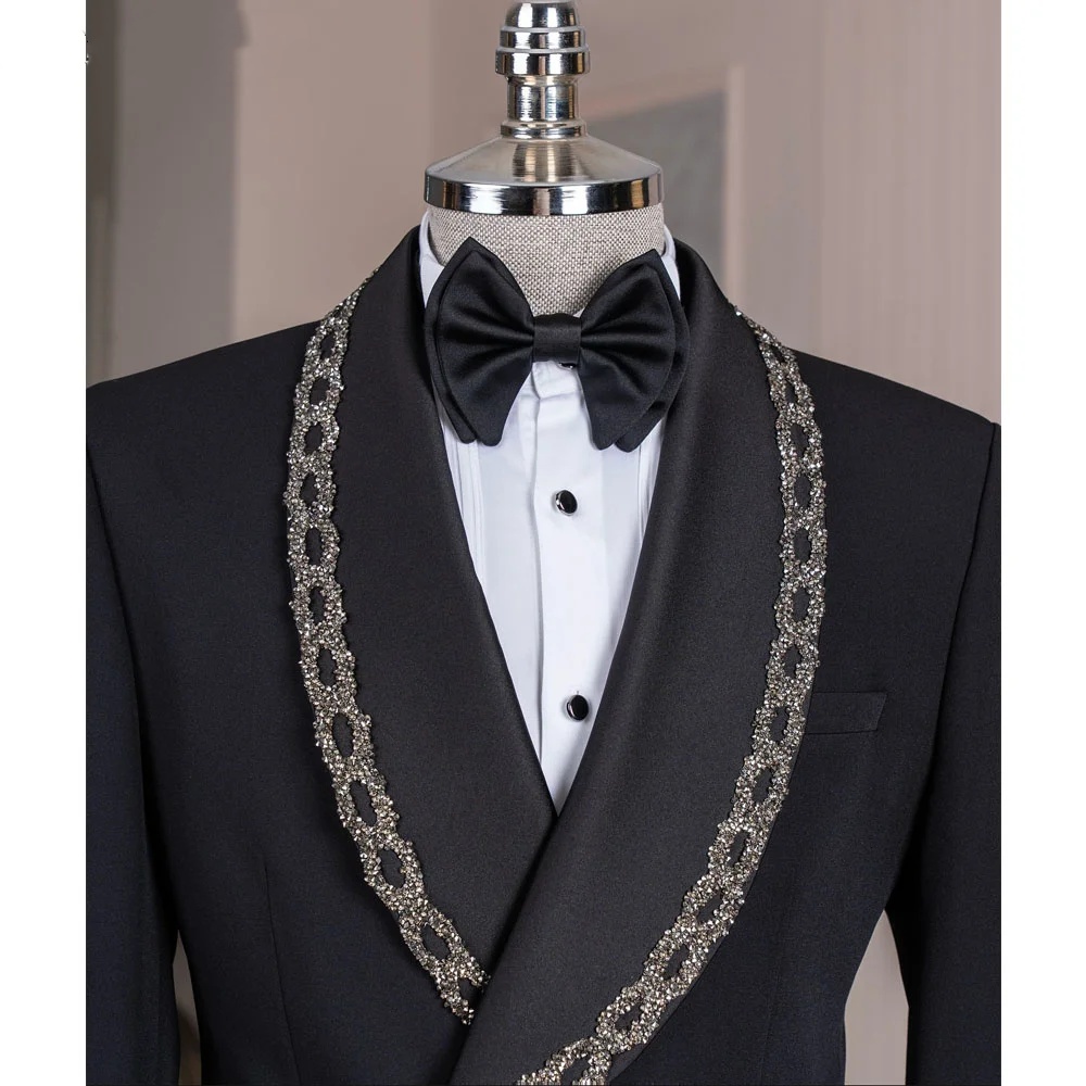 Handsome Wedding Tuxedos 2 Piece Set Shawl Lapel Men Suit Formal Double Breasted Evening Prom Grooms Blazers Customized