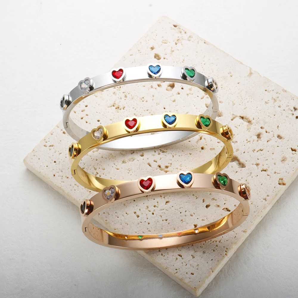 New Trend Stainless Steel Colorful Zircon Shed Bracelet for Women Friendship Bangle Jewelry Gift Y250904