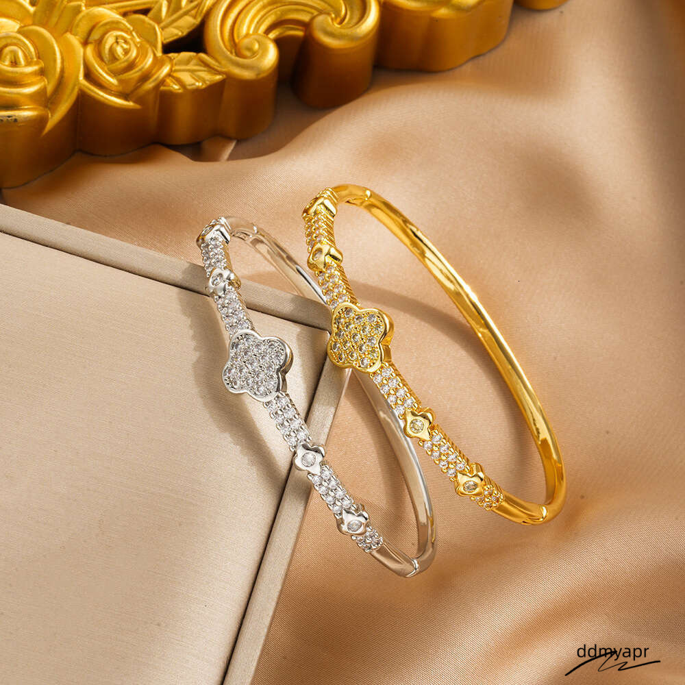 New Full Zircon Bracelet Open High-End Design With Inlaid Dias For Women Ddmyday Four-Leaf Clover Non-Fading Ddmyday