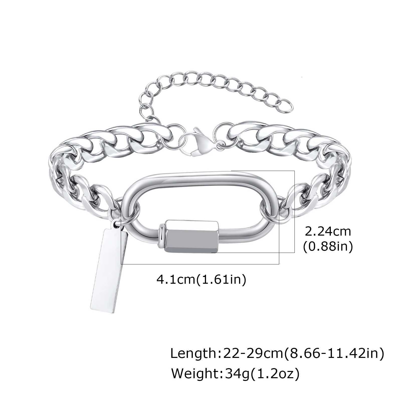 Vnox Mens Chunky Cuban Chain Bracelets with Oval Climbing Carabiner Charm Adjustable Waterproof Stainless Steel Wristband W250904