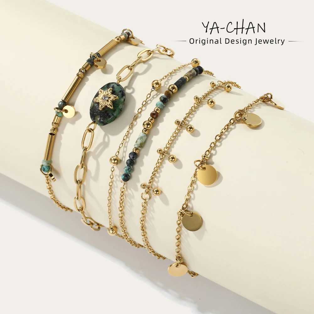 YACHAN 18K Gold PVD Plated Stainless Steel Chain Bracelets for Women Charm African Turquoise Natural Stone Trendy Jewelry Gift W250904