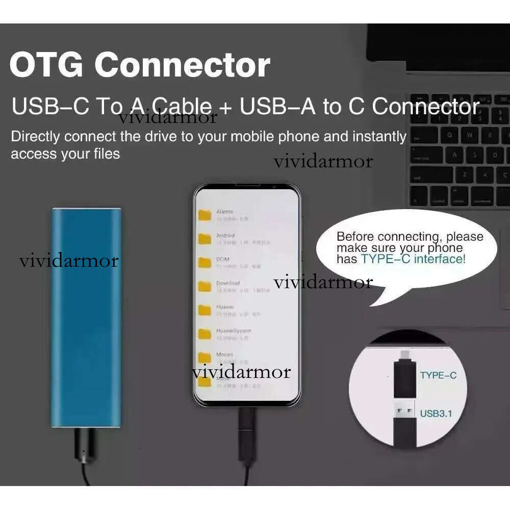 2Tb External 1Tb Solid State Drive Usb3.1 Type-C Interface Storage High Speed Hard Disk For Laptop/