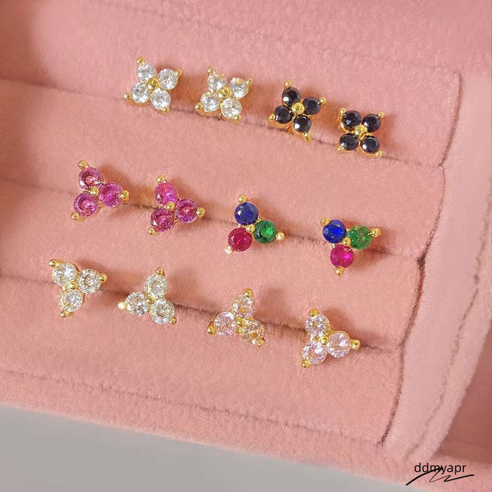 Girl Fine Jewelry Sweet Factory Custom Multi Color Stone Black Gold Plated Sterling Sier Ddmyday Mini Stud Earrings For Kids Ddmyday