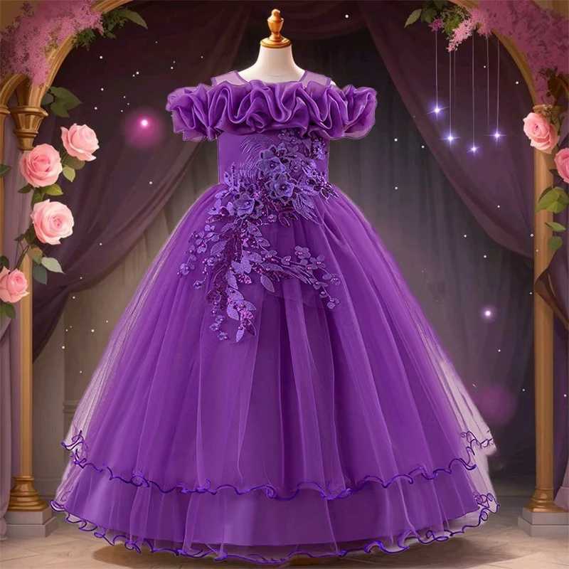 Floral Mesh Dress for Kids Girls White Formal Gown for Valentines Day ParTY Wedding Prom Ball Performance Elegant Fancy Z250904