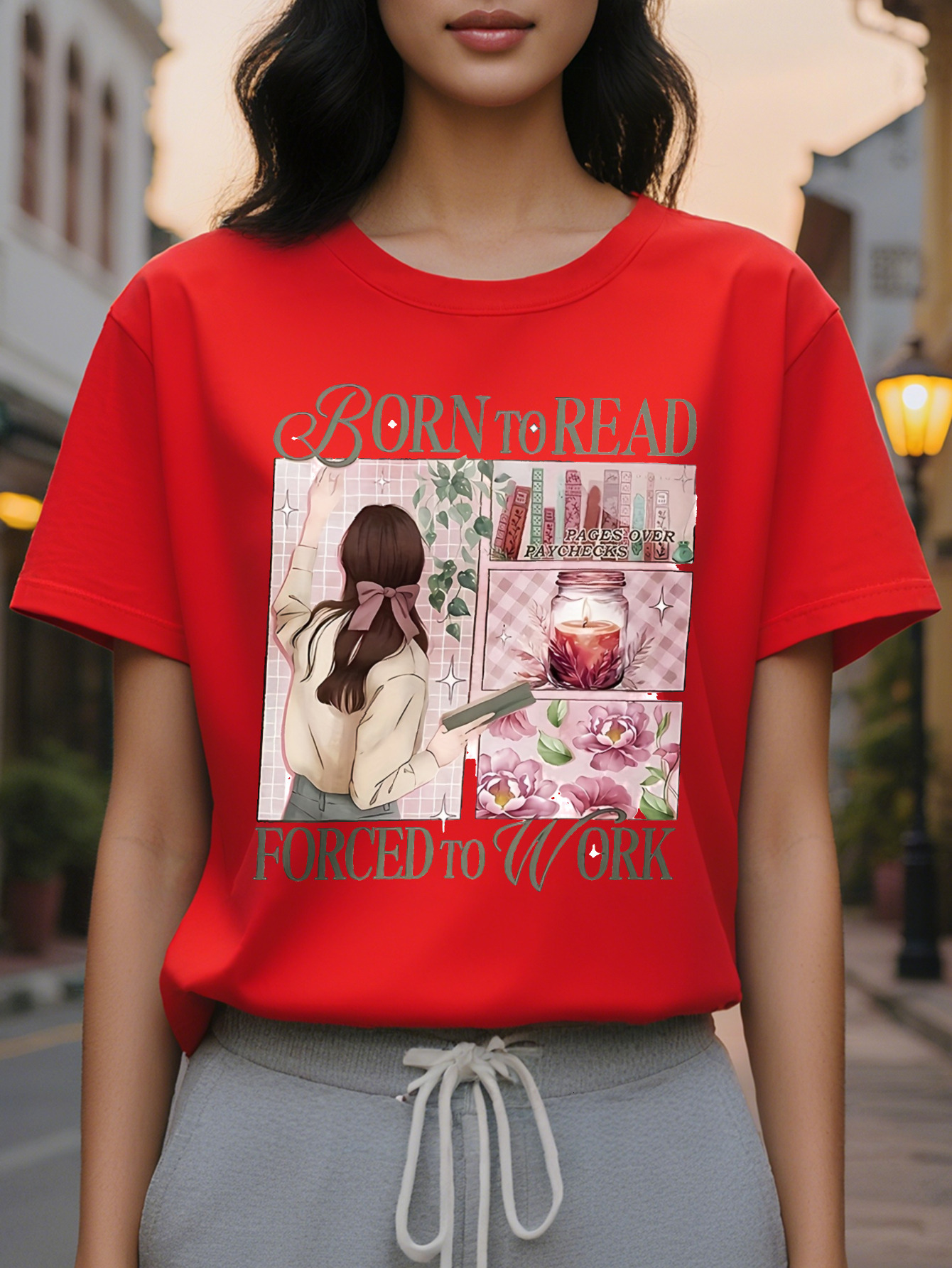 Large XL Born to Read Women S T Shirt Casual Crew Short Sleeve Round Neck Tee with Lover Design Perfect for Spring Plus Size