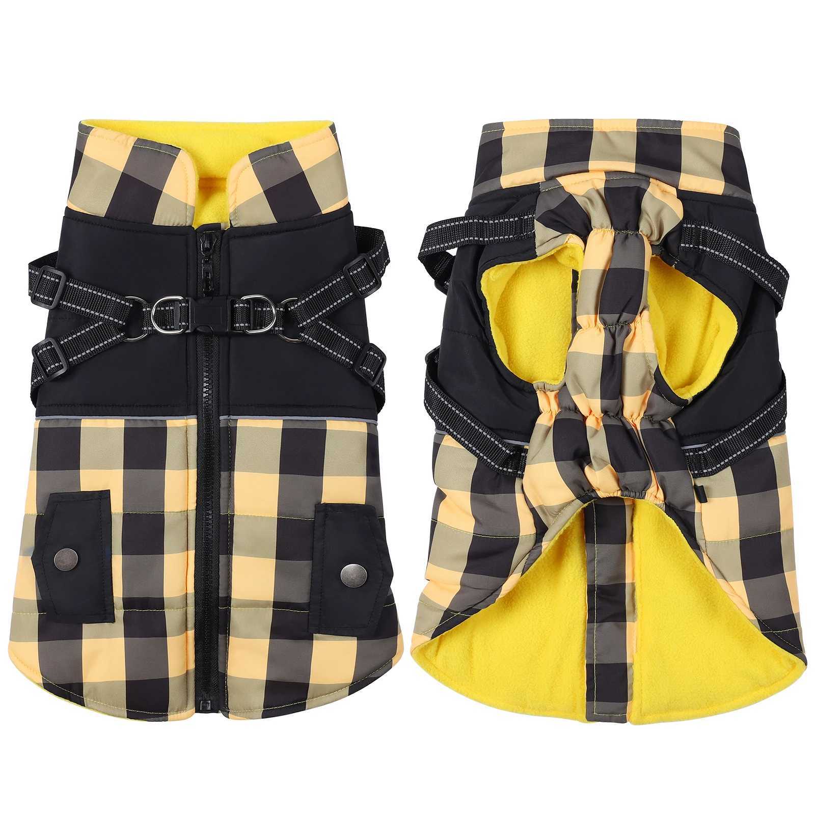 Plaid Thicken Padded Pet Dog et With Harness For Cold Weather Windproof Winter Dog et Coat For Small Medium Large Dog W250904