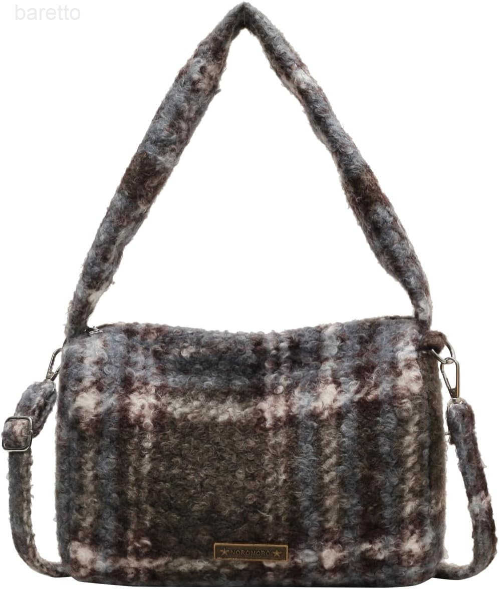 Trendy Plaid Purses and Handbags for Women Woolen Shoulder Crossbody Boston Bags M250904