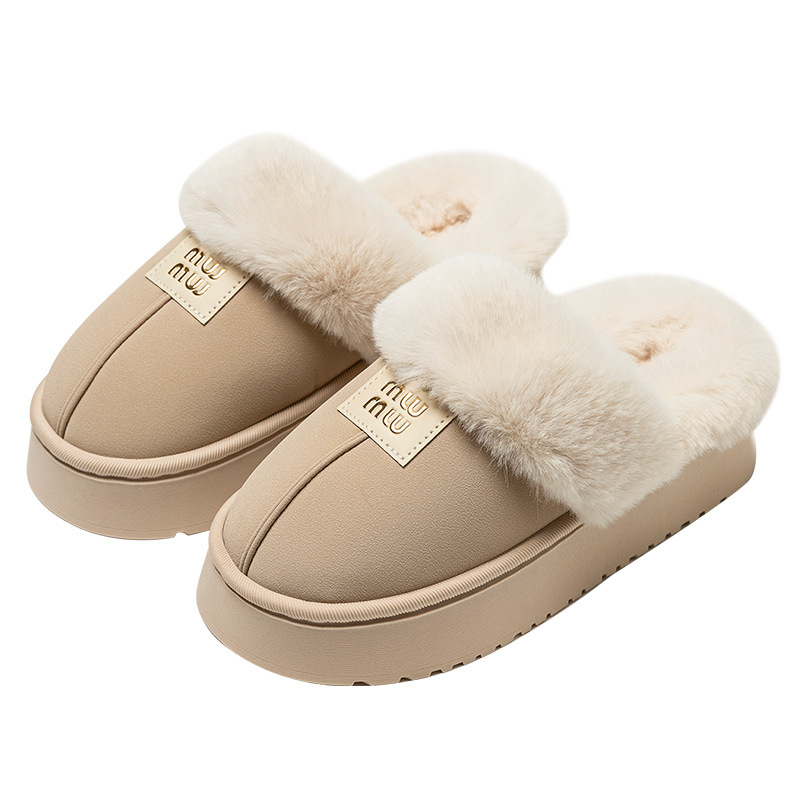 2025 New Style Cotton Slippers for Women Simple DIY, Warm Fleece-Lined Thick-Soled Plush Slippers for Students Suitable for Autumn and Winter