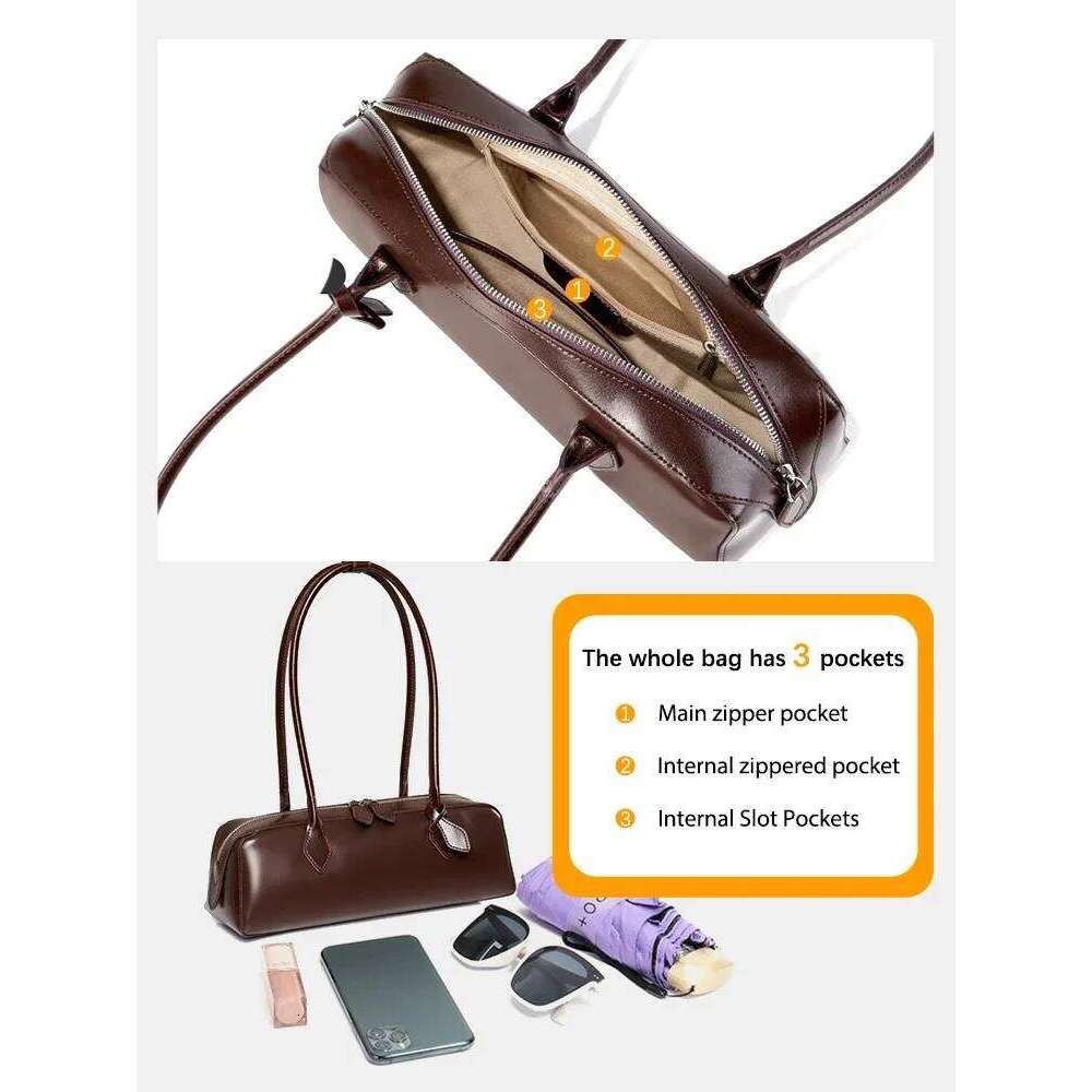 Zency Designer Underarm Handbag Cowhide Leather Shoulder Bag Ladies Satchel French Style