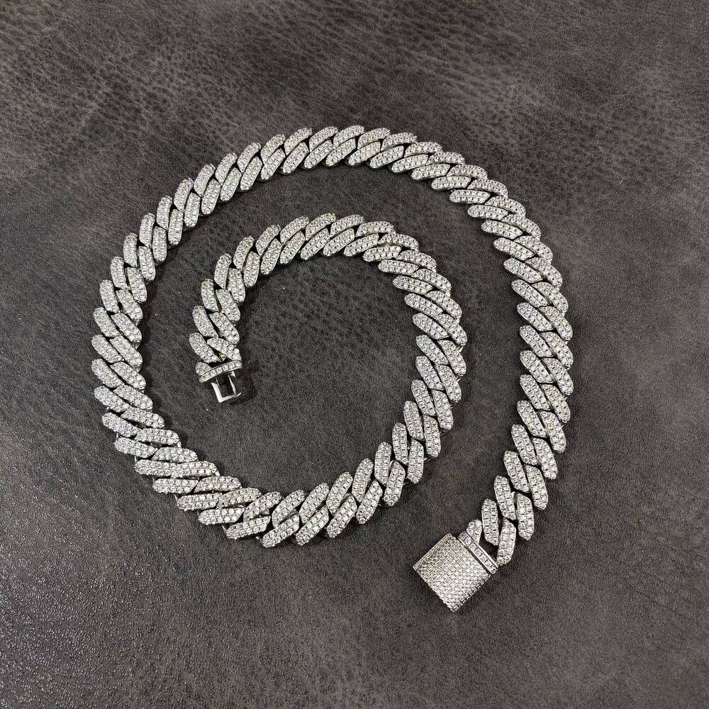 High Quality Hip Hop Fine Jewelry Men 12mm Full Iced Out Prong Solid Cuban Link Necklace Chain Bracelet