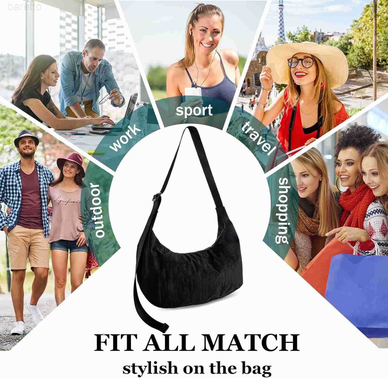 Nylon Crescent Shoulder Bag for Women MenCrossbody Bag with Adjustable StrapDual Interior Zip Pocket M250903