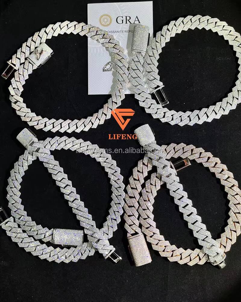 DVVVS Moissanite 20mm Cuban Link Chain 925 Sterling Silver Hip Hop Fine Jewelry Necklace Iced Out Diamond Cuban Necklace for Men